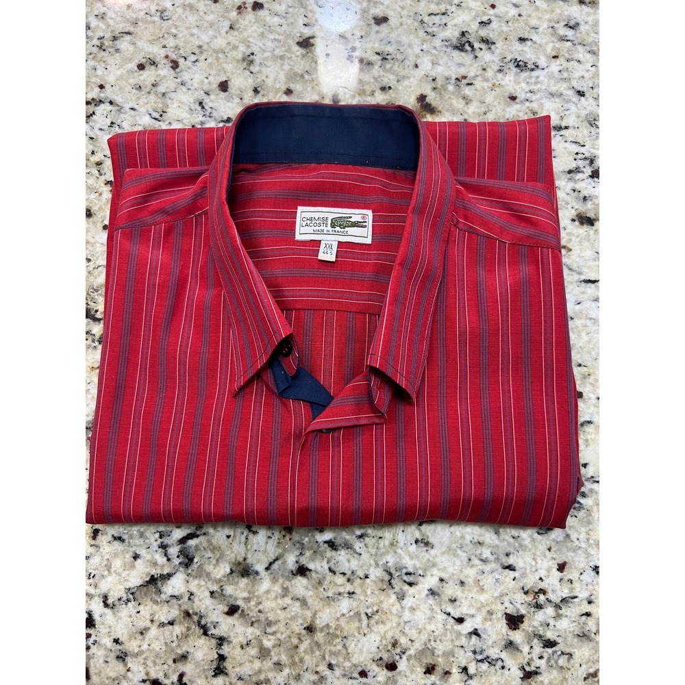 Vintage Chemise Lacoste Mens XXL Red Striped Short Sleeve Button Down Shirt - Picture 4 of 15